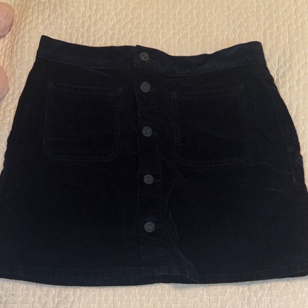 MOTHER Navy Button-Front Mini Skirt